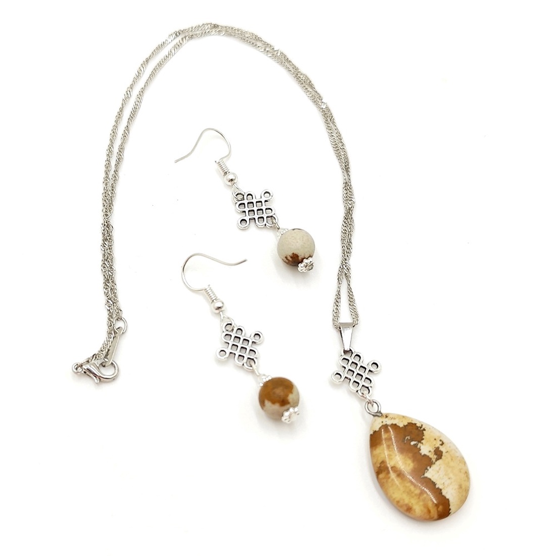 Set handmade colier pandantiv si cercei cu jasp, 4708 - bijuterii - seturi de bijuterii - Artynos.ro