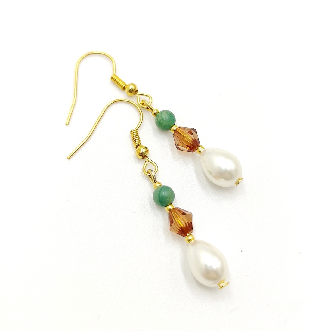 Set inel si cercei cu perla naturala si agate fatetate maro si verde, 4711 - bijuterii - seturi de bijuterii - Artynos.ro