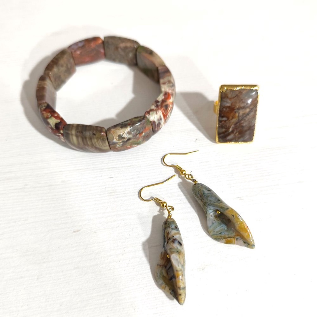 Set handmade din jasp natural in nuante pamantii, 4712 - bijuterii - seturi de bijuterii - Artynos.ro
