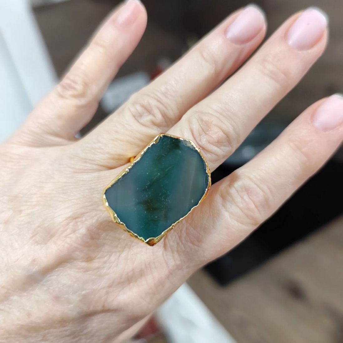 Set unicat cu agate naturale verde salvie si miere, 4718 - bijuterii - seturi de bijuterii - Artynos.ro