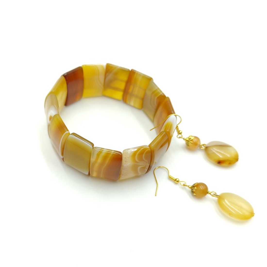 Set unicat cu agat natural in nuante de miere, 4720 - bijuterii - seturi de bijuterii - Artynos.ro