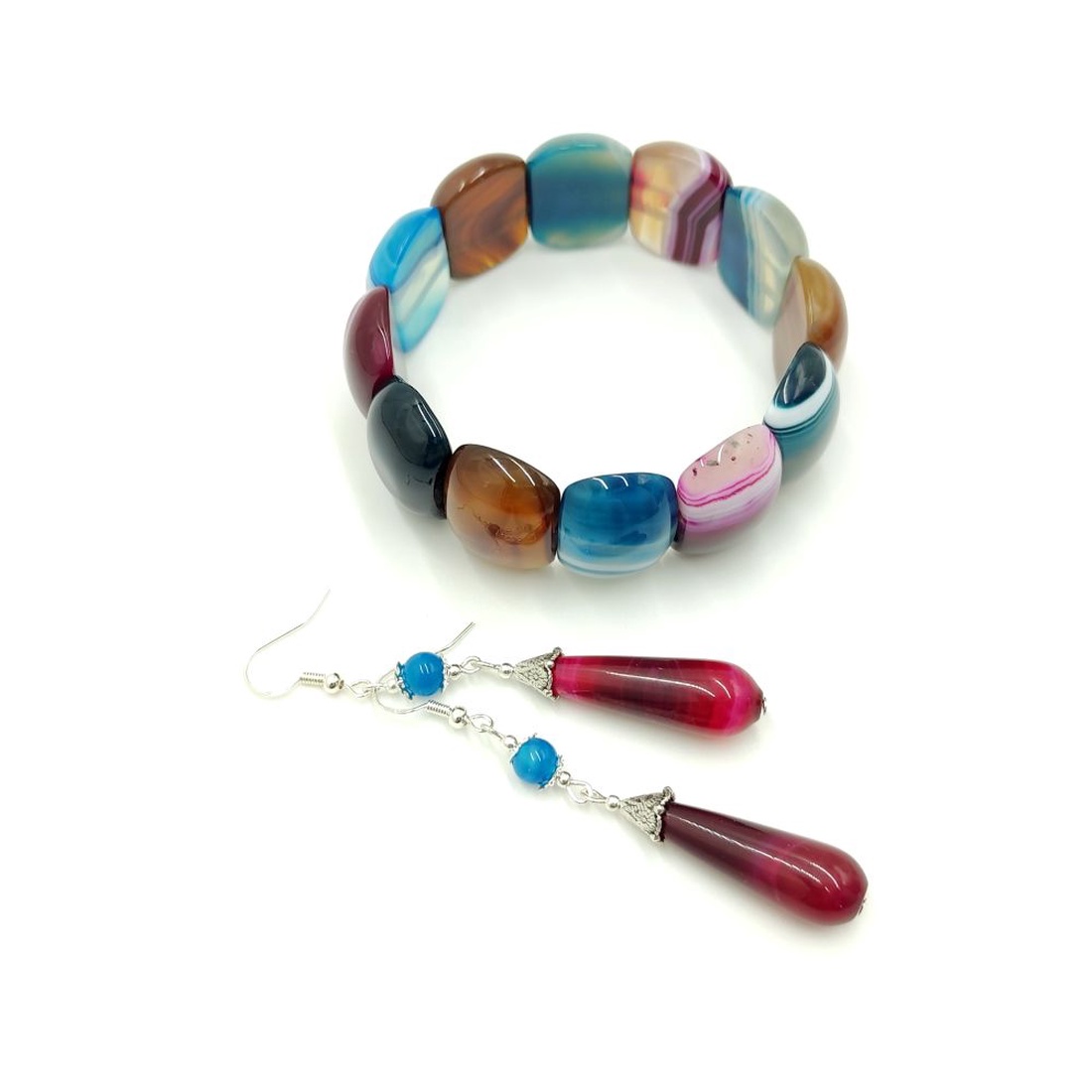 Set unicat cu agate naturale, festival de culori, 4721 - bijuterii - seturi de bijuterii - Artynos.ro