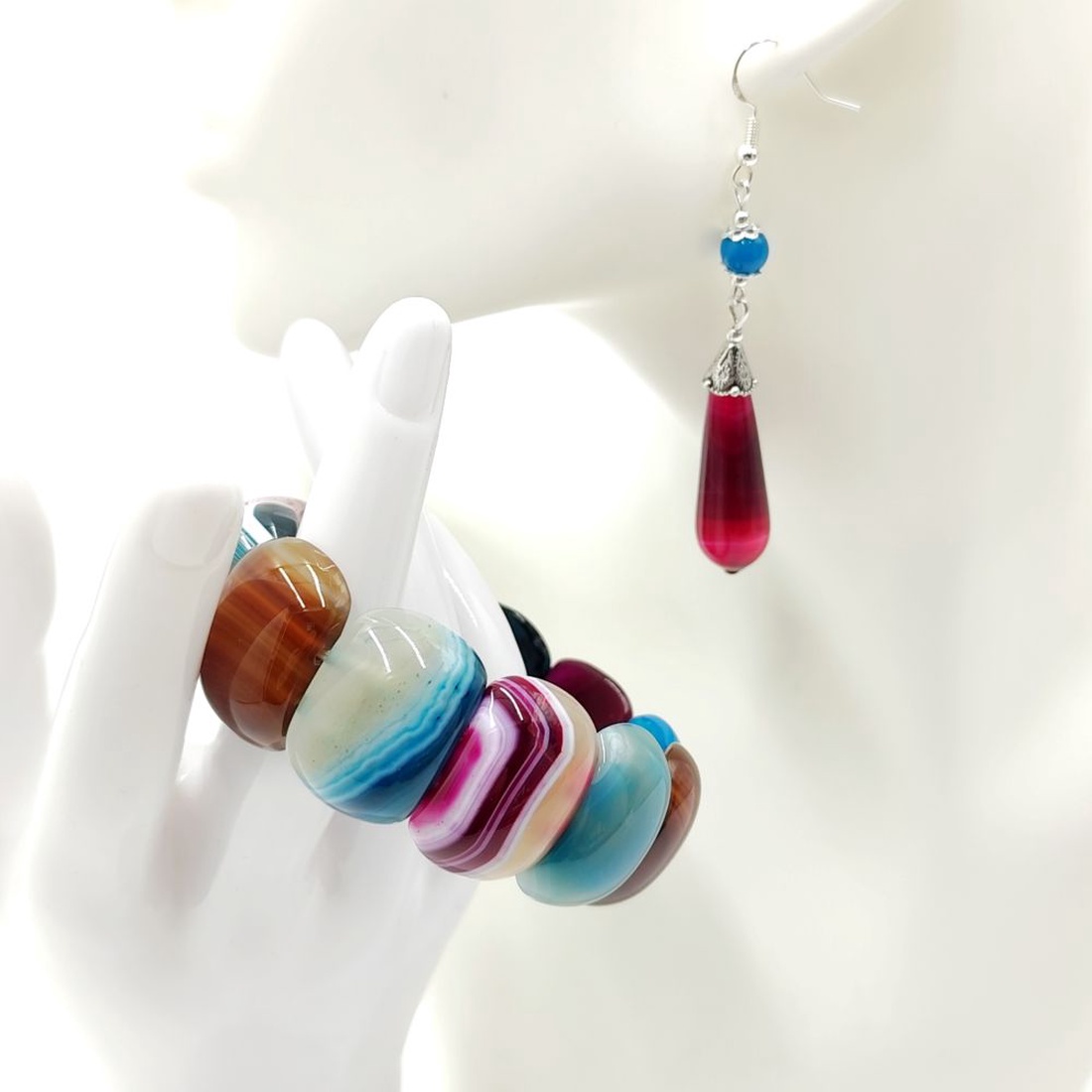 Set unicat cu agate naturale, festival de culori, 4721 - bijuterii - seturi de bijuterii - Artynos.ro