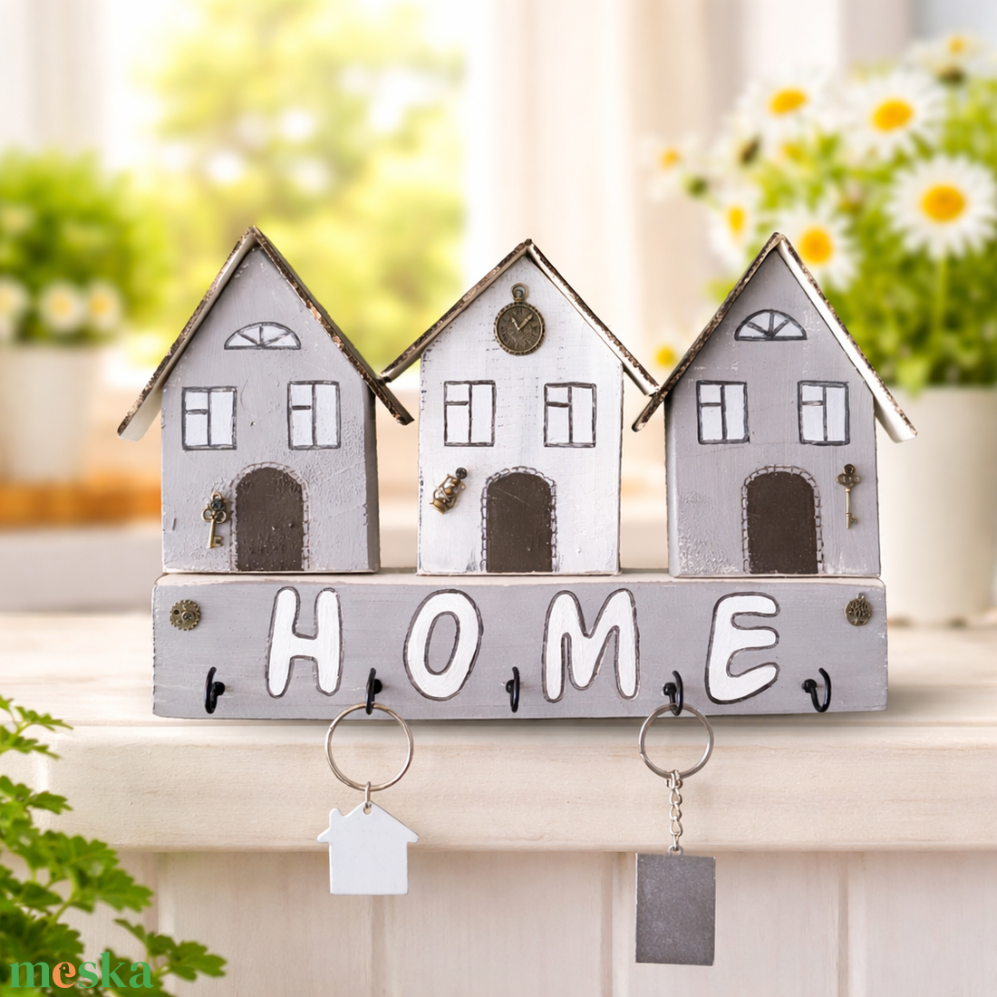 Suportde chei de perete din lemn cu casute - casă & stil de viață - decorațiuni de casă - decorațiuni de pereți - suport pentru chei - Artynos.ro