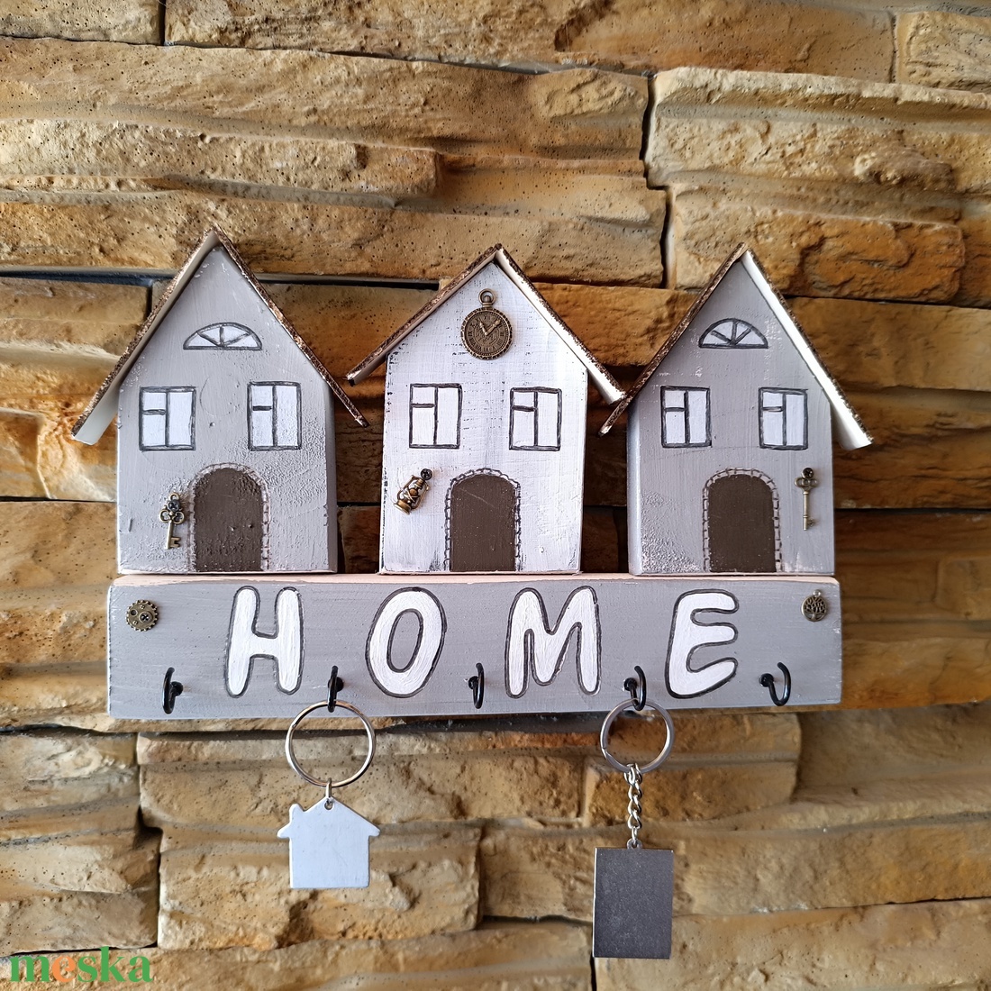 Suportde chei de perete din lemn cu casute - casă & stil de viață - decorațiuni de casă - decorațiuni de pereți - suport pentru chei - Artynos.ro