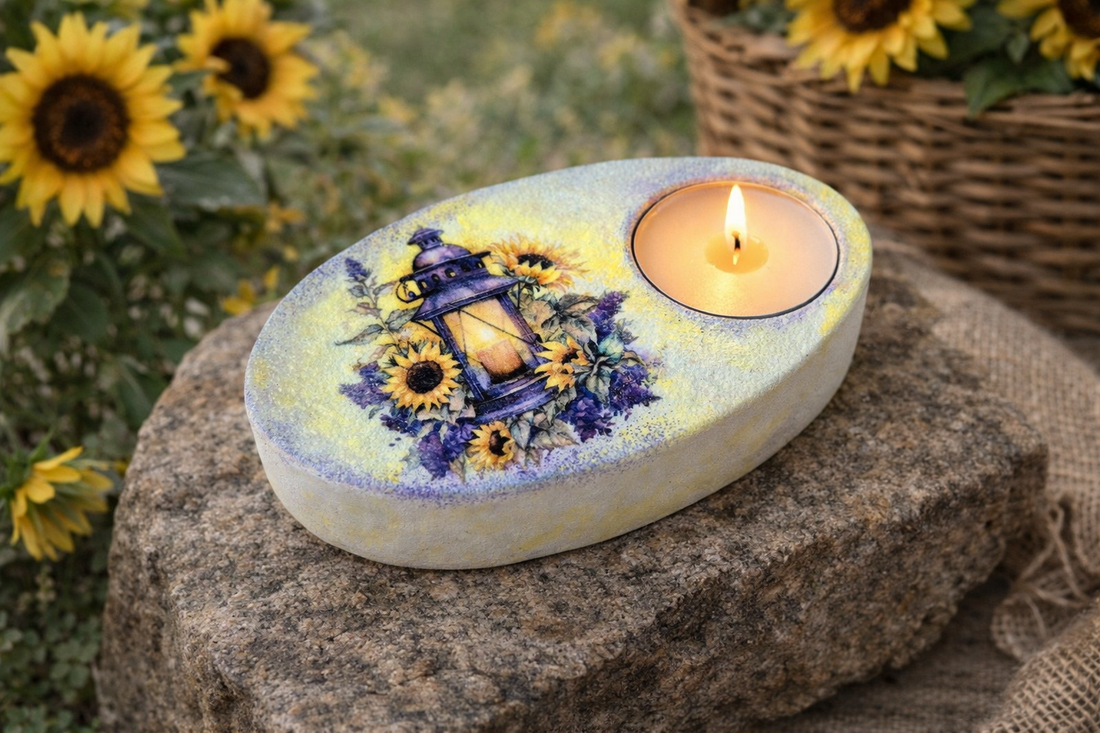 Suport decorativ pentru lumanare - felinar cu floarea soarelui 115420 - casă & stil de viață - lumânări, parfumuri, arome - suport de lumânări - Artynos.ro