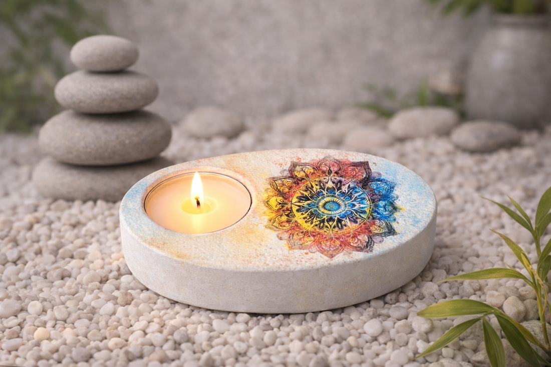 Suport de lumanare handmade din ipsos, decor mandala (120947) - casă & stil de viață - lumânări, parfumuri, arome - suport de lumânări - Artynos.ro