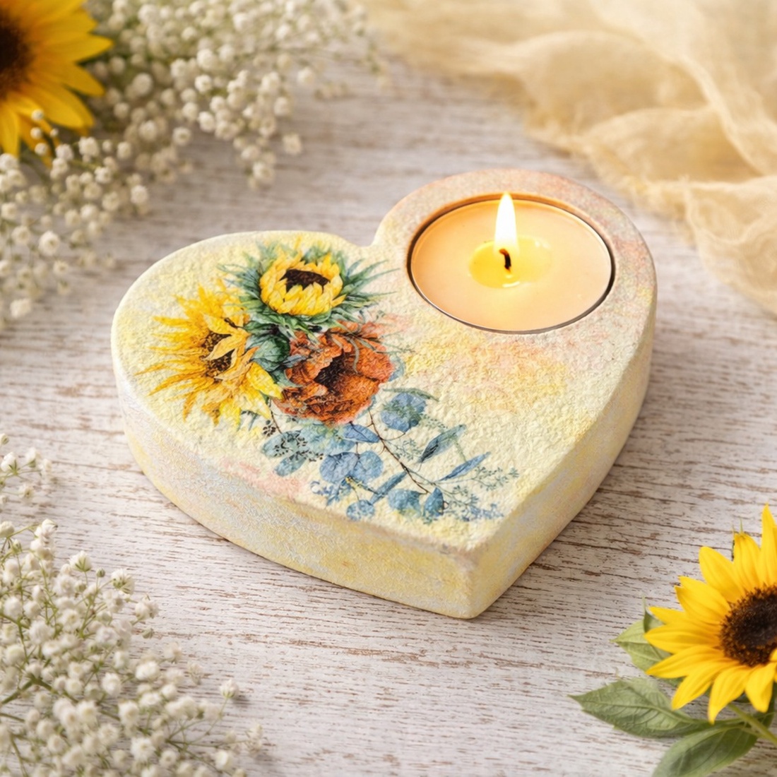 Suport decorativ pentru lumanare - buchet floarea soarelui si maci 114047 - casă & stil de viață - lumânări, parfumuri, arome - suport de lumânări - Artynos.ro