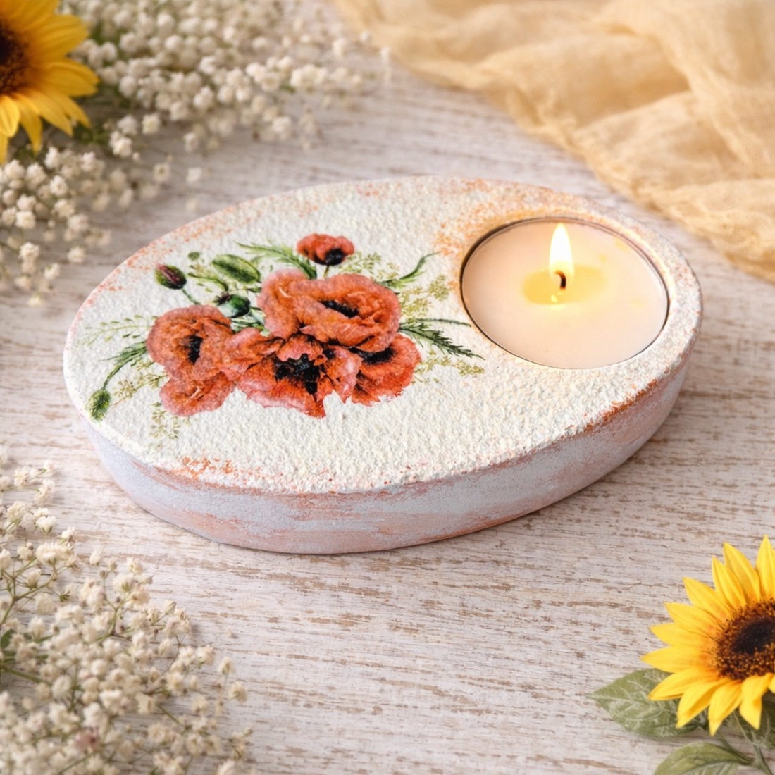 Suport decorativ pentru lumanare - buchet maci 122932 - casă & stil de viață - lumânări, parfumuri, arome - suport de lumânări - Artynos.ro