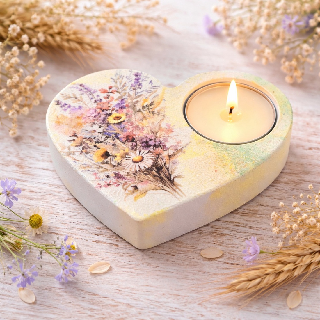 Suport decorativ pentru lumanare - buchet flori de camp 114401 - casă & stil de viață - lumânări, parfumuri, arome - suport de lumânări - Artynos.ro