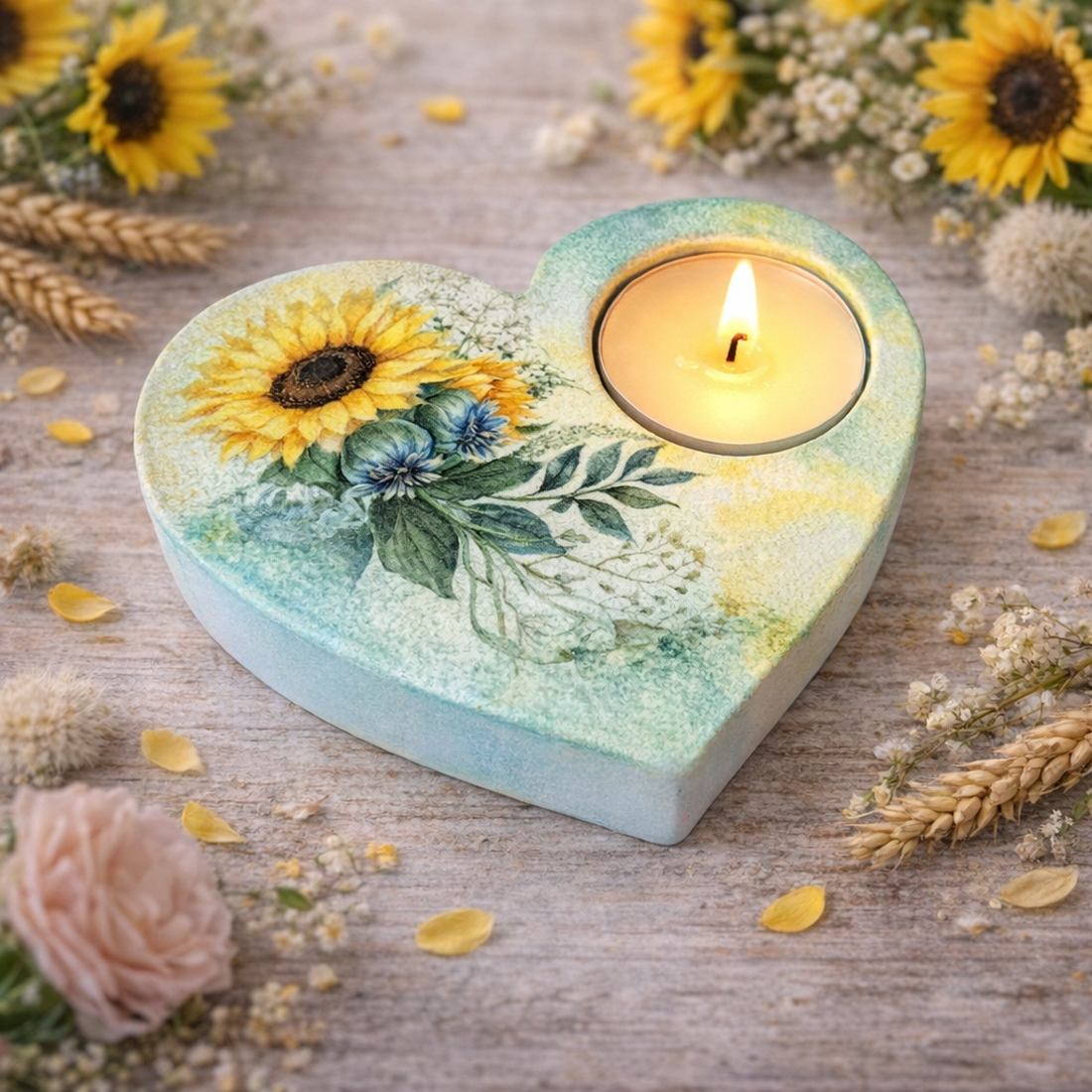 Suport decorativ pentru lumanare - buchet floarea soarelui 122220 - casă & stil de viață - lumânări, parfumuri, arome - suport de lumânări - Artynos.ro