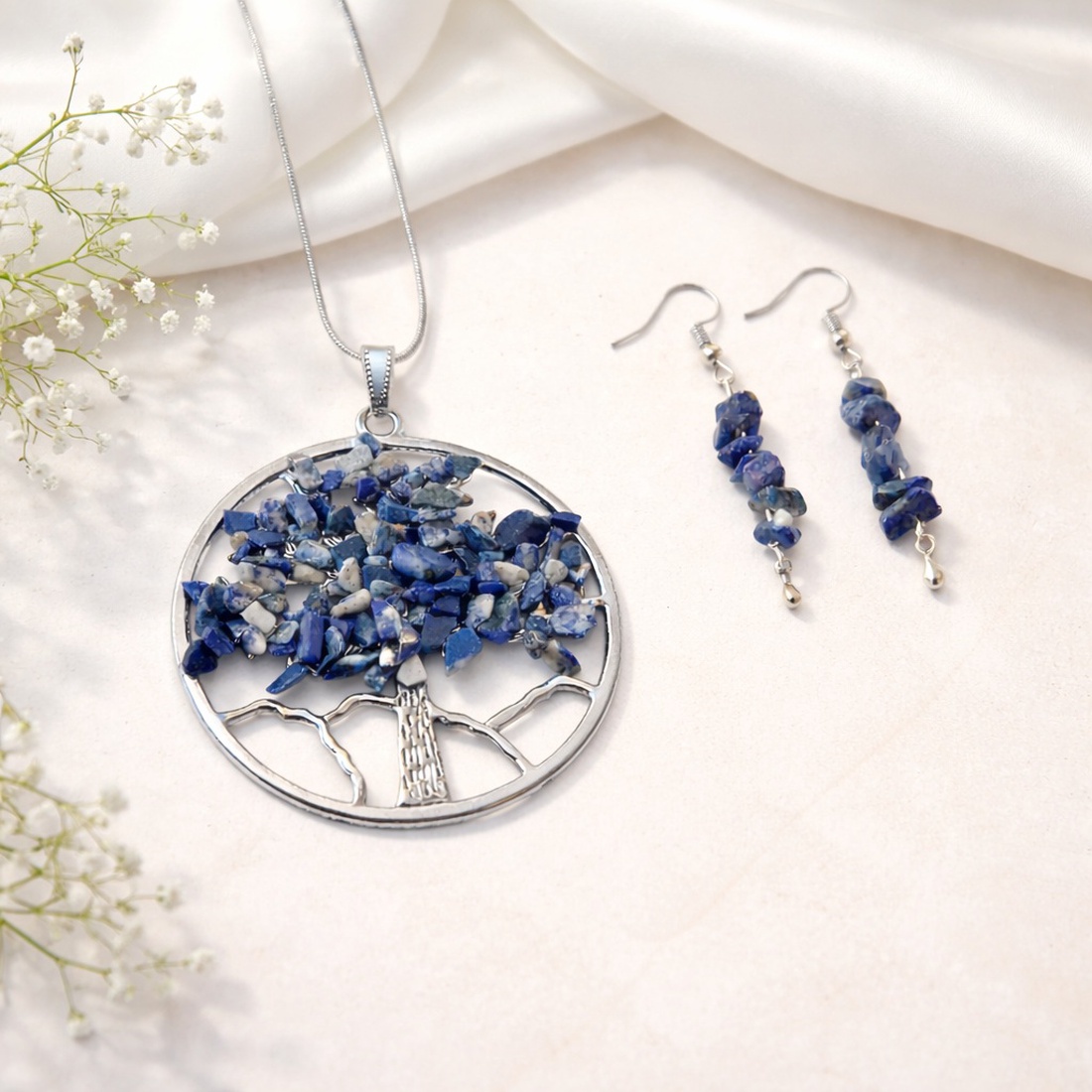 Set bijuterii Pomul Vietii cu Lapis Lazuli - 114647 - bijuterii - seturi de bijuterii - Artynos.ro