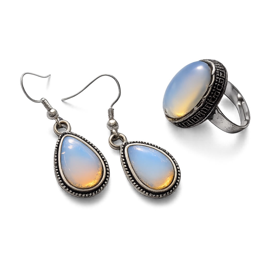 Set de bijuterii cu opal cercei si inel reglabil � 213800 - bijuterii - seturi de bijuterii - Artynos.ro