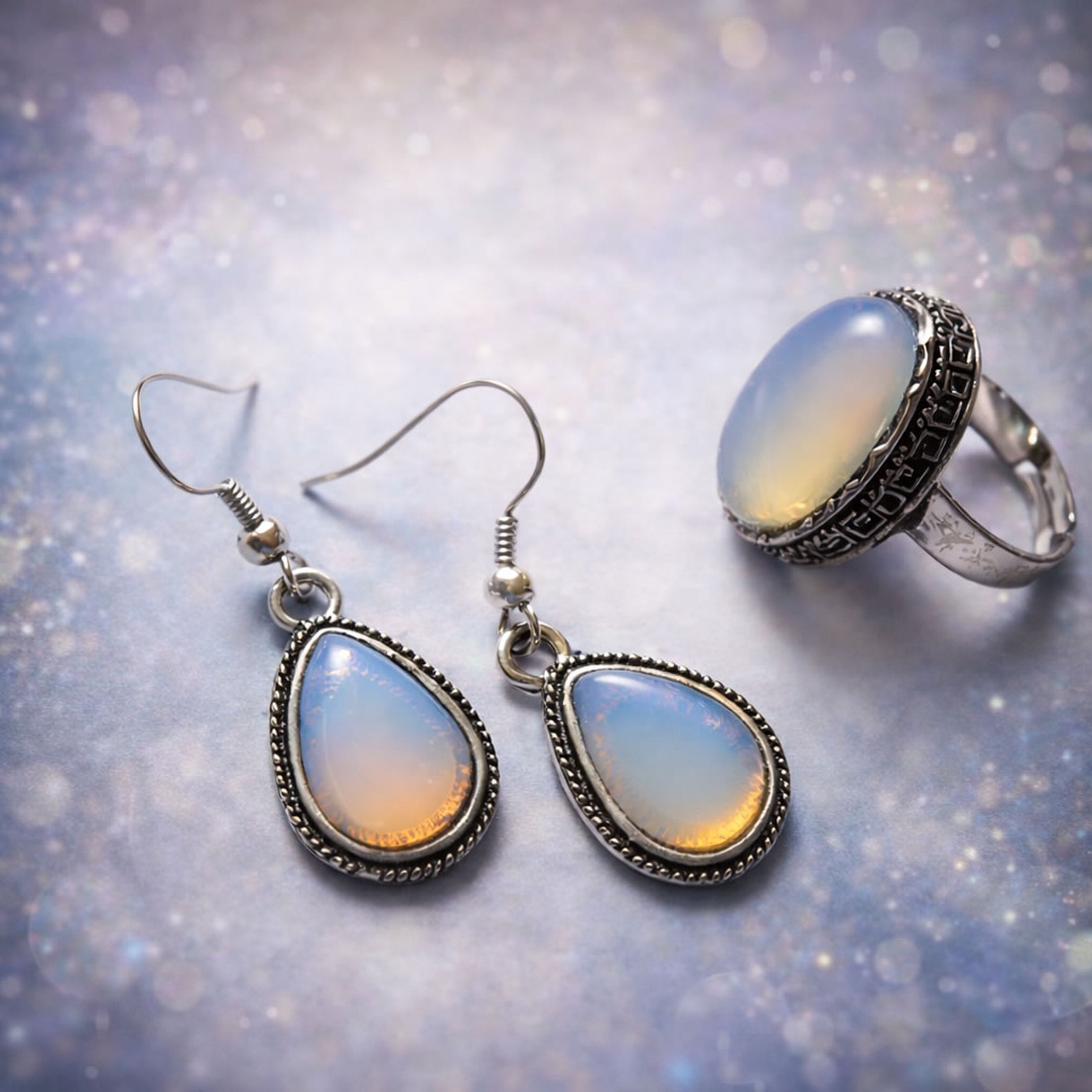 Set de bijuterii cu opal cercei si inel reglabil � 213800 - bijuterii - seturi de bijuterii - Artynos.ro