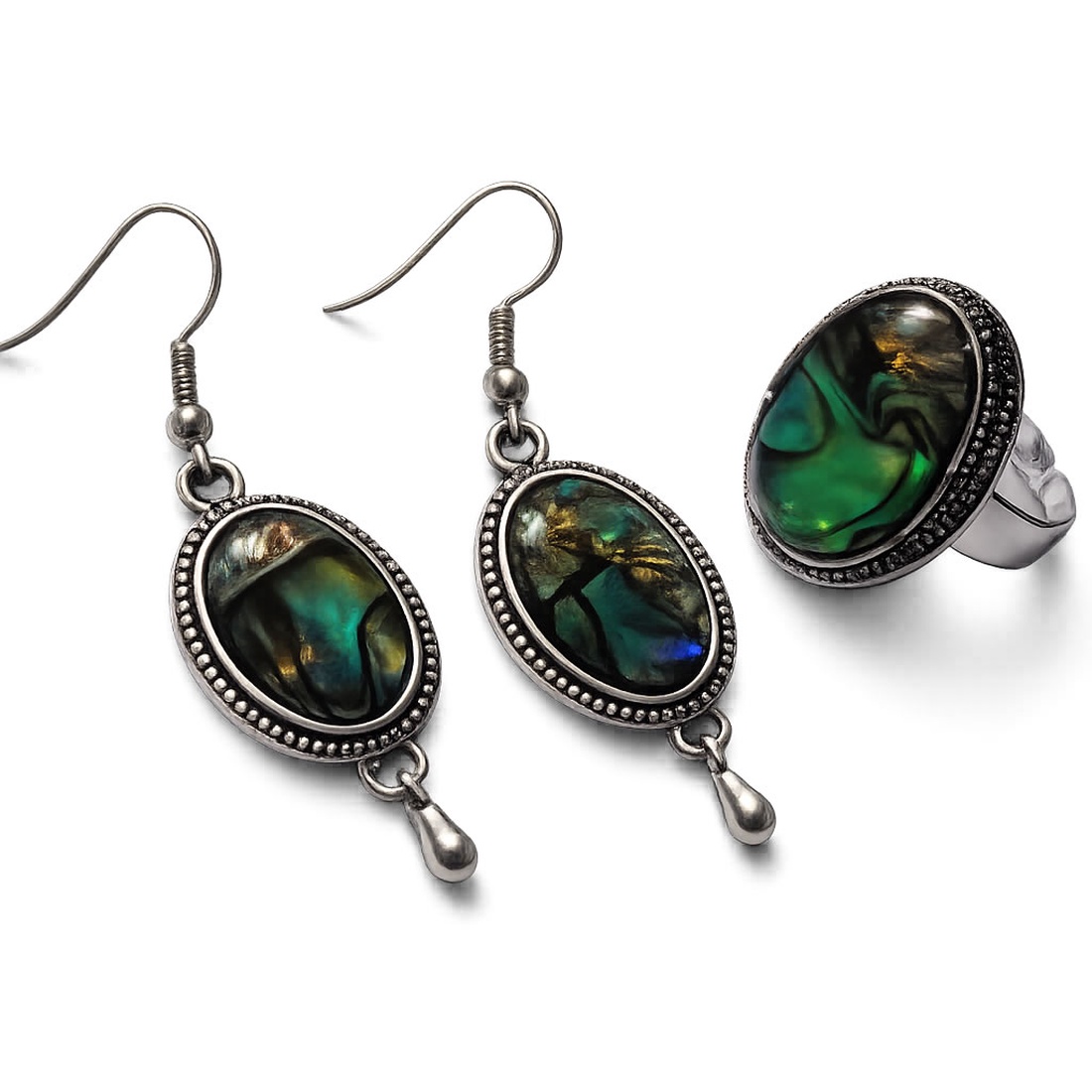 Set de bijuterii cercei si inel reglabil cu sidef paua � 193700 - bijuterii - seturi de bijuterii - Artynos.ro