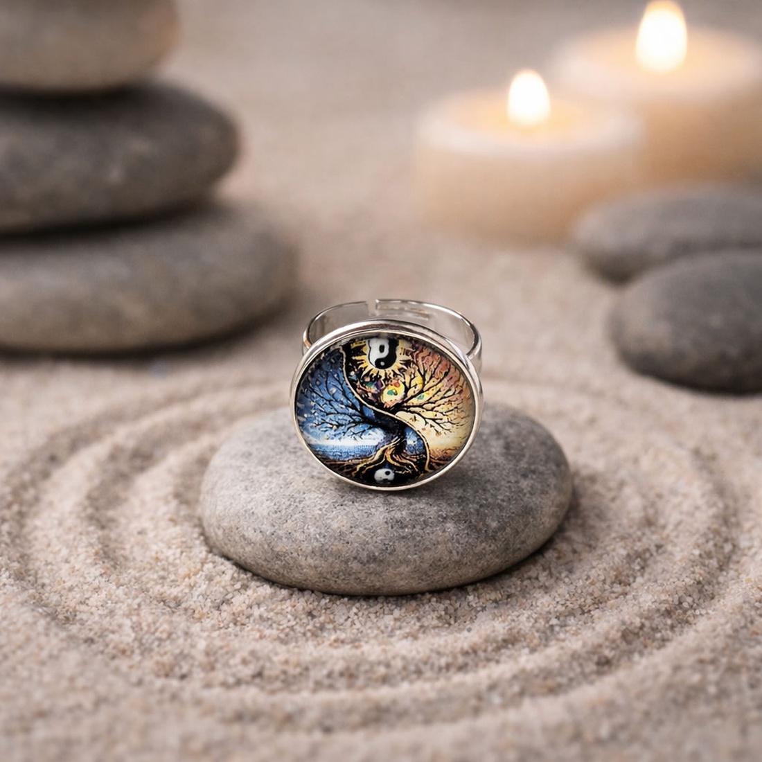 Inel Yin Yang si Copacul vietii � reglabil 205500 - bijuterii - inele - inele statement - Artynos.ro