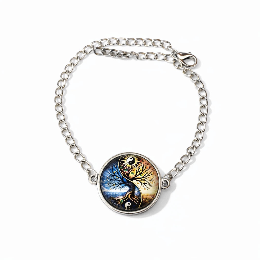 Bratara Copacul Vietii Yin Yang, bratara simbol spiritual, bijuterie energetica, cadou femei, cabochon sticla 205800 - bijuterii - brățări - brățări din mărgele - Artynos.ro