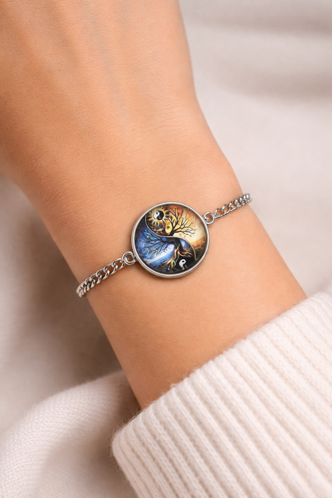 Bratara Copacul Vietii Yin Yang, bratara simbol spiritual, bijuterie energetica, cadou femei, cabochon sticla 205800 - bijuterii - brățări - brățări din mărgele - Artynos.ro