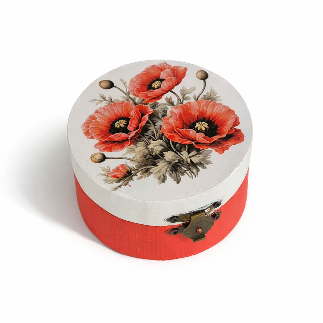 Cutie rotundă din lemn cu maci 230200 - bijuterii - suporturi și cutii de bijuterii - cutii de bijuterii - Artynos.ro