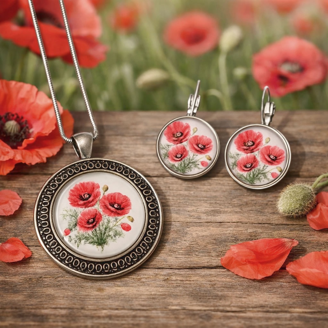 Set bijuterii cu maci 195400 - bijuterii - seturi de bijuterii - Artynos.ro