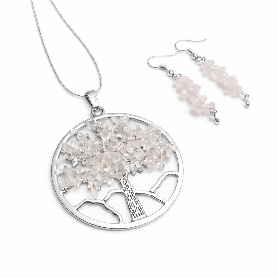 Set bijuterii Arborele Vietii cu Cuart Roz � 184348 - bijuterii - seturi de bijuterii - Artynos.ro
