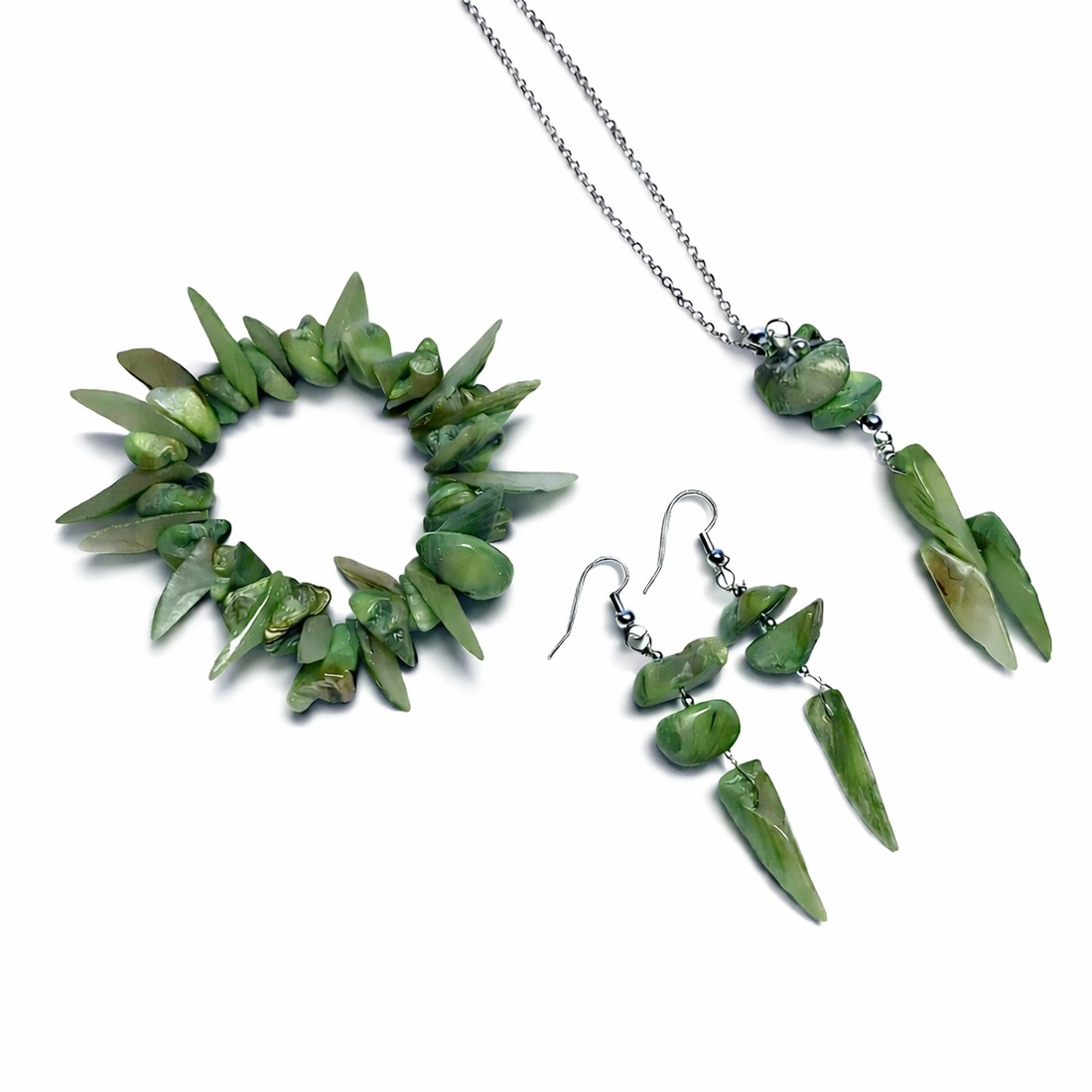 Set bijuterii cu sidef verde � 200058 - bijuterii - seturi de bijuterii - Artynos.ro