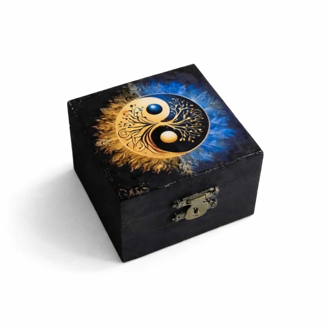 Cutie patrata din lemn cu simbol Yin Yang � 210000 - bijuterii - suporturi și cutii de bijuterii - cutii de bijuterii - Artynos.ro