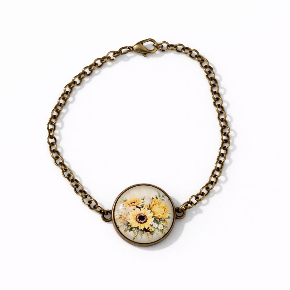 Bratara culoare bronz cu floarea soarelui 000600 - bijuterii - brățări - brățări din mărgele - Artynos.ro