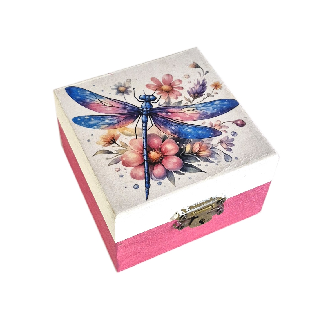 Cutie patrata din lemn cu libelula � 224622 - bijuterii - suporturi și cutii de bijuterii - cutii de bijuterii - Artynos.ro