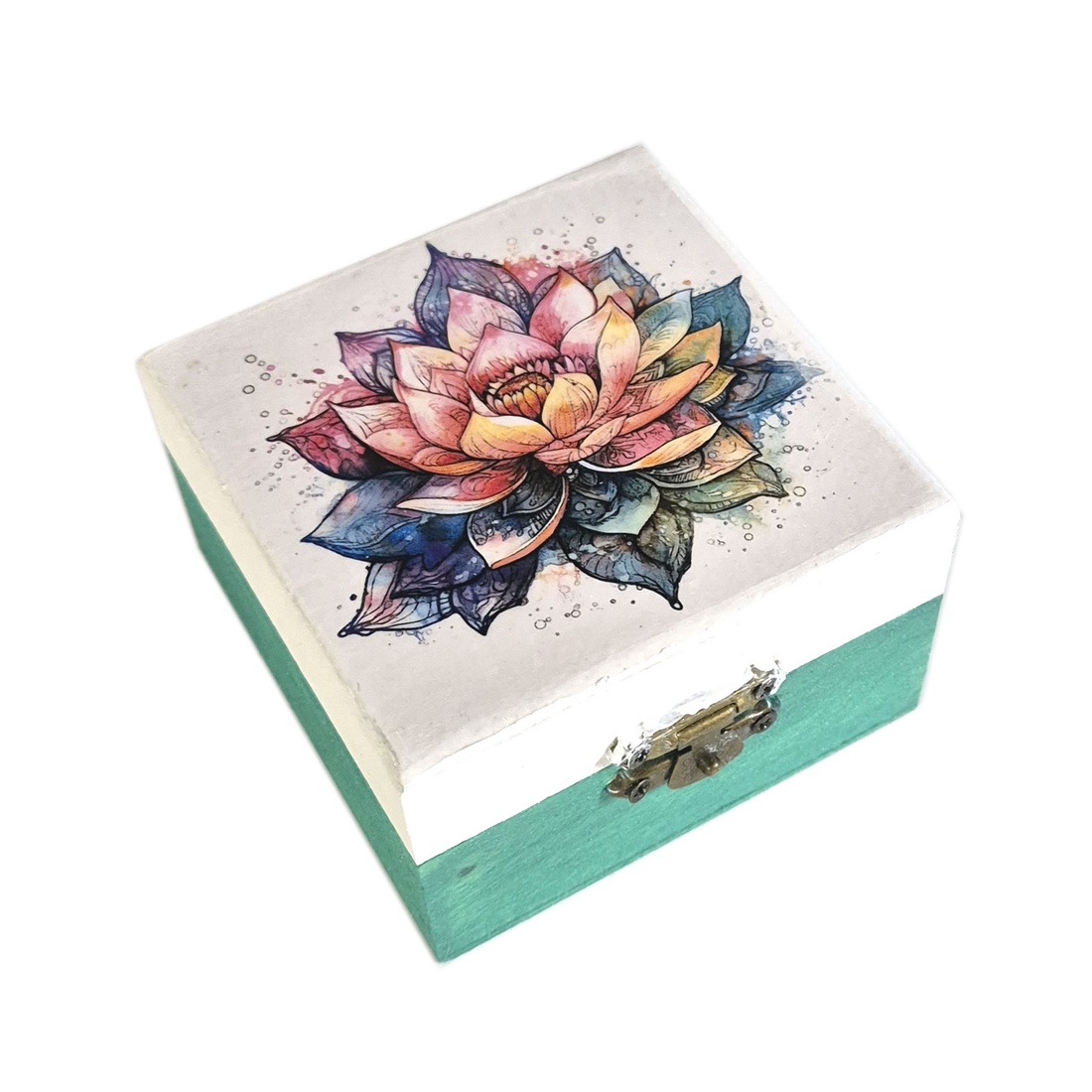 Cutie patrata din lemn cu lotus � 225010 - bijuterii - suporturi și cutii de bijuterii - cutii de bijuterii - Artynos.ro