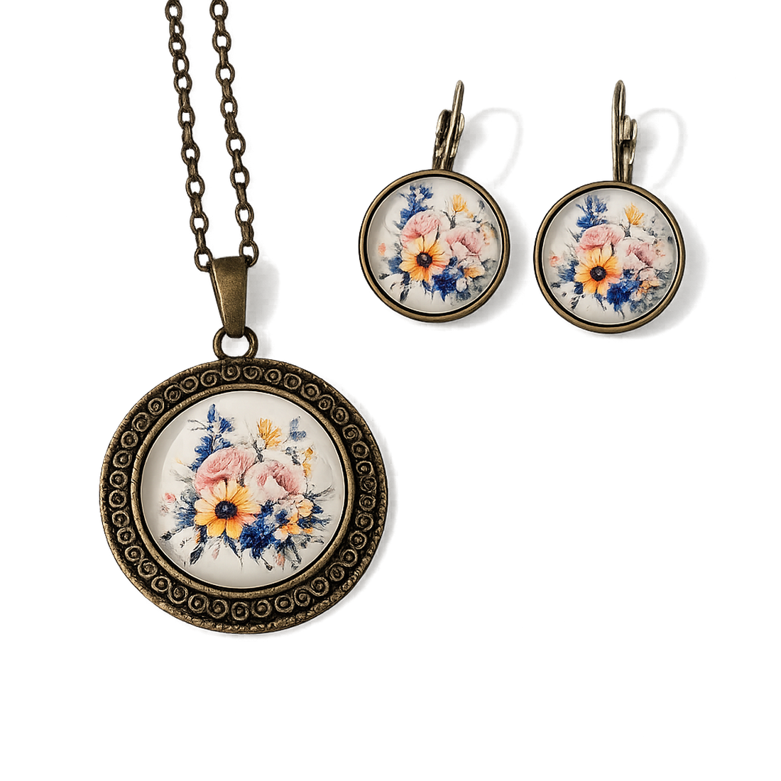 Set bijuterii pandantiv si cercei cu cabochon de sticla 200600 - bijuterii - seturi de bijuterii - Artynos.ro