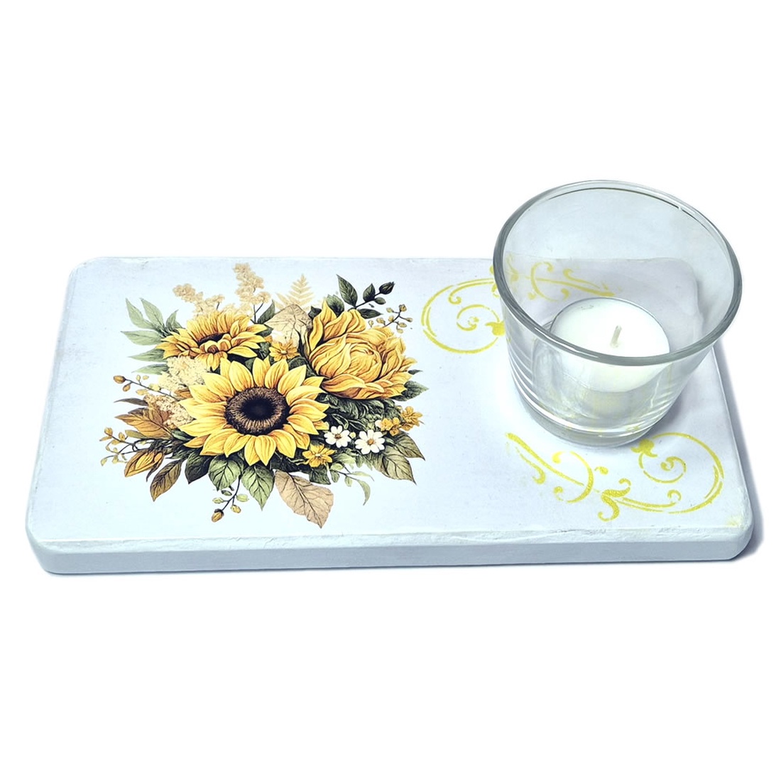 Suport lumanare din lemn - floarea soarelui - 085237 - casă & stil de viață - lumânări, parfumuri, arome - suport de lumânări - Artynos.ro