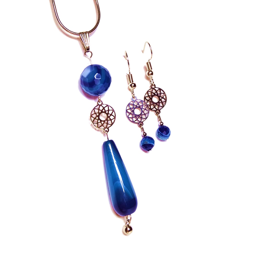 Set bijuterii agate albastre cu accesorii inox 190638 - bijuterii - seturi de bijuterii - Artynos.ro
