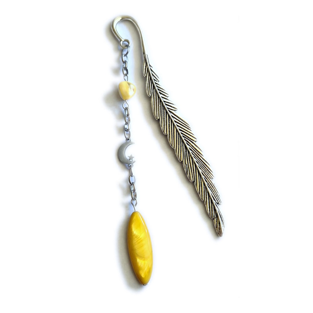 Semn de carte metalic cu inox si sidef - luna - 084544 - cărți și creații cu tematică muzicală, cadouri - semn de carte - Artynos.ro