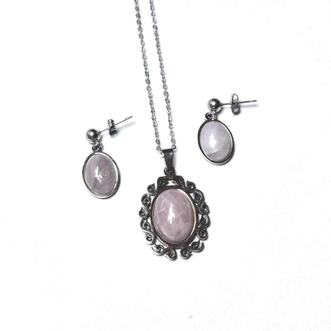 Set de bijuterii din inox cu cuart roz - 095301 - bijuterii - seturi de bijuterii - Artynos.ro