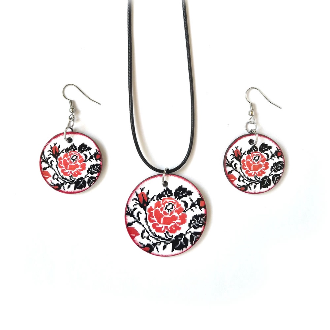 Set bijuterii din lemn cu model traditional 123211 - bijuterii - seturi de bijuterii - Artynos.ro