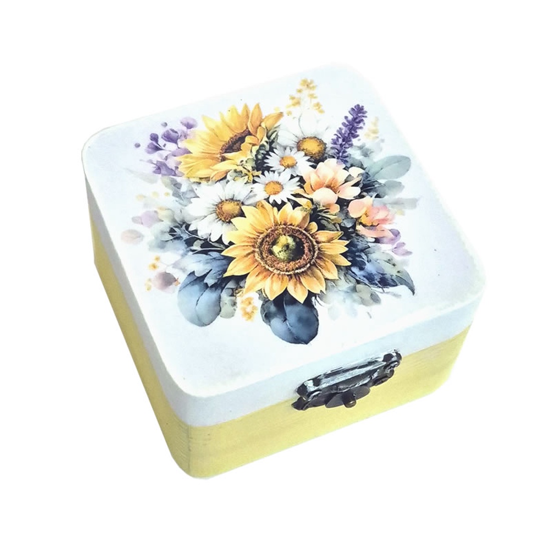 Cutie decorativa patrata din lemn cu model buchet de flori 132757 - bijuterii - suporturi și cutii de bijuterii - cutii de bijuterii - Artynos.ro