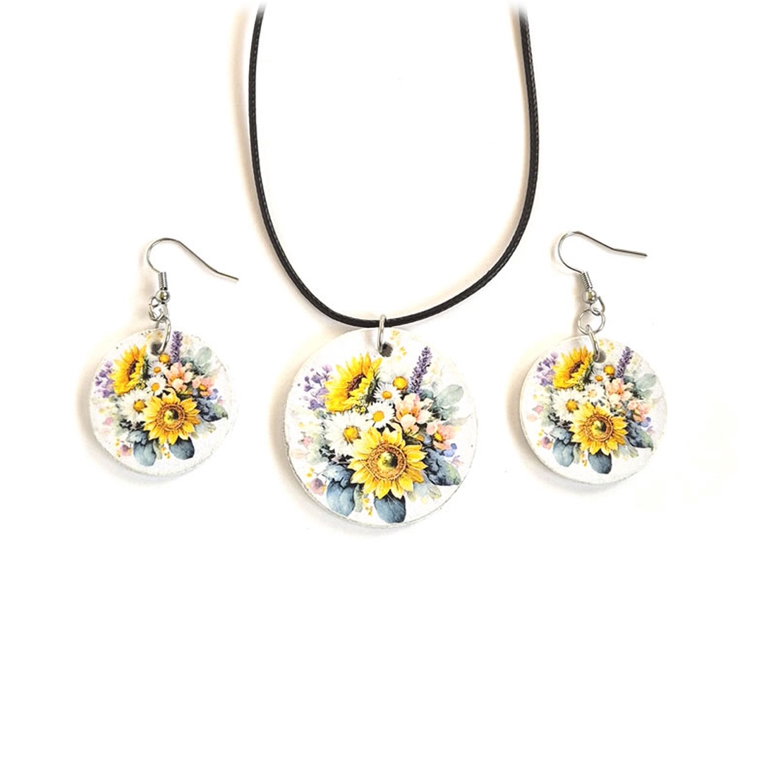 Set bijuterii din lemn cu model buchet flori 134427 - bijuterii - seturi de bijuterii - Artynos.ro