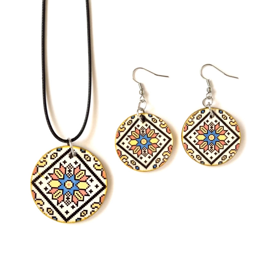 Set bijuterii din lemn cu model traditional 122701 - bijuterii - seturi de bijuterii - Artynos.ro