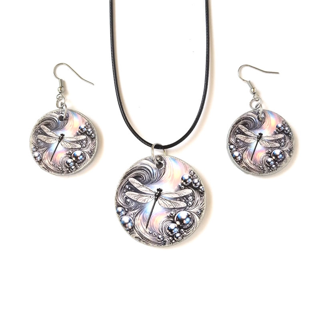 Set bijuterii din lemn cu model libelula 124727 - bijuterii - seturi de bijuterii - Artynos.ro