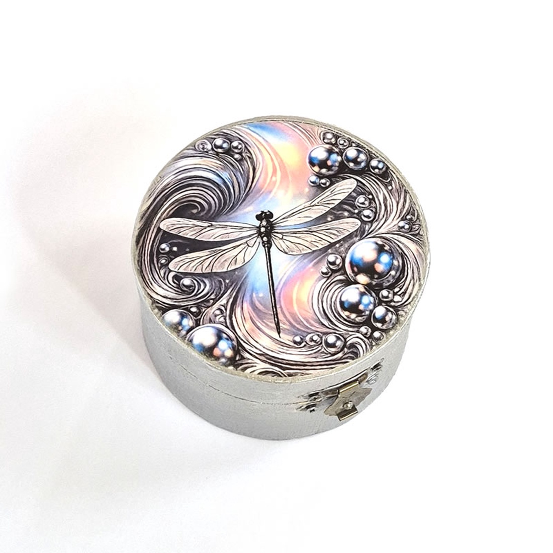 Cutie rotundă din lemn cu libelula 124809 - bijuterii - suporturi și cutii de bijuterii - cutii de bijuterii - Artynos.ro