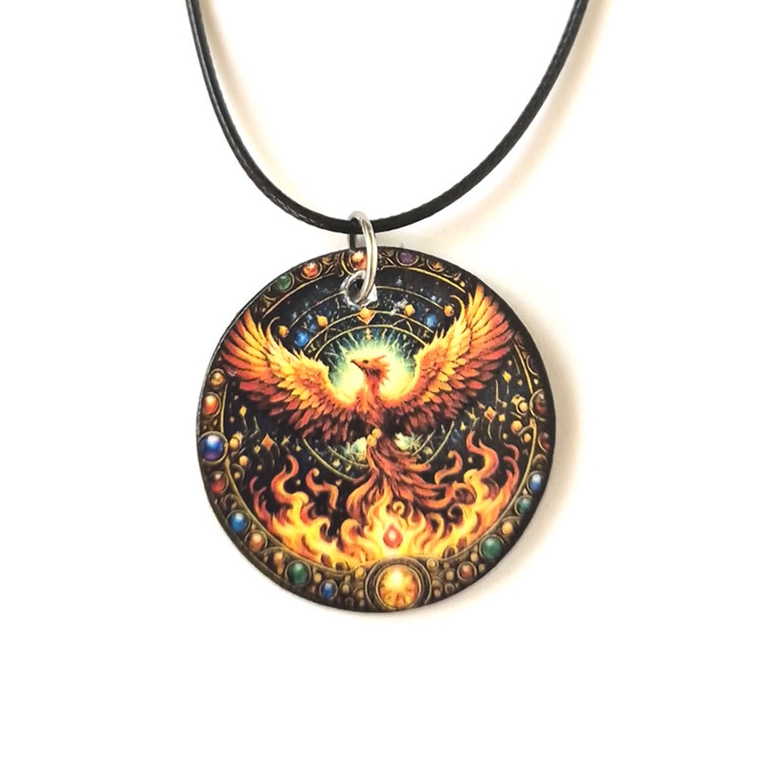 Colier cu pandantiv din lemn pasarea Phoenix 124906 - bijuterii - coliere - coliere cu pandative - Artynos.ro