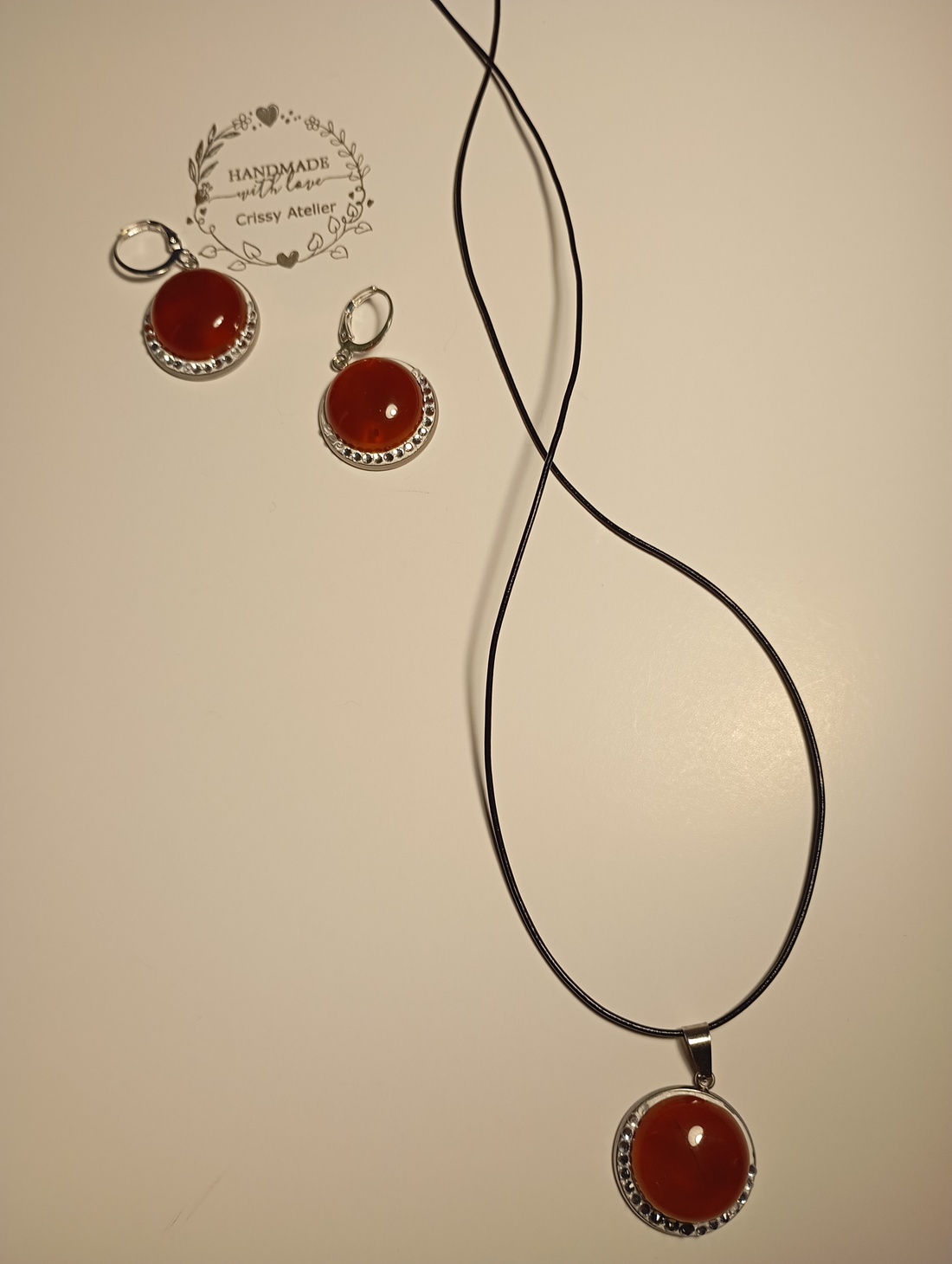 Set bijuterii cu Cerneol 2 cm si cristale Swarovski 1,2 mm - bijuterii - seturi de bijuterii - Artynos.ro