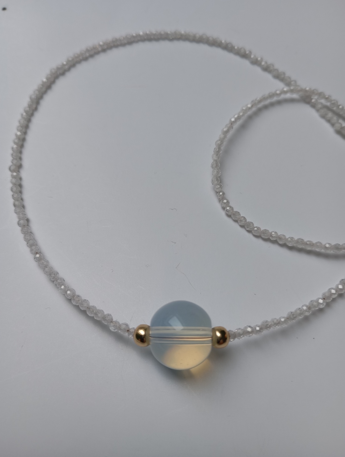 Colier cubic zirconiu cu Opalit 12mm in centru - bijuterii - coliere - coliere din mărgele - Artynos.ro