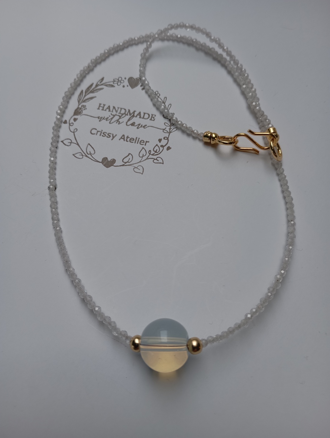 Colier cubic zirconiu cu Opalit 12mm in centru - bijuterii - coliere - coliere din mărgele - Artynos.ro