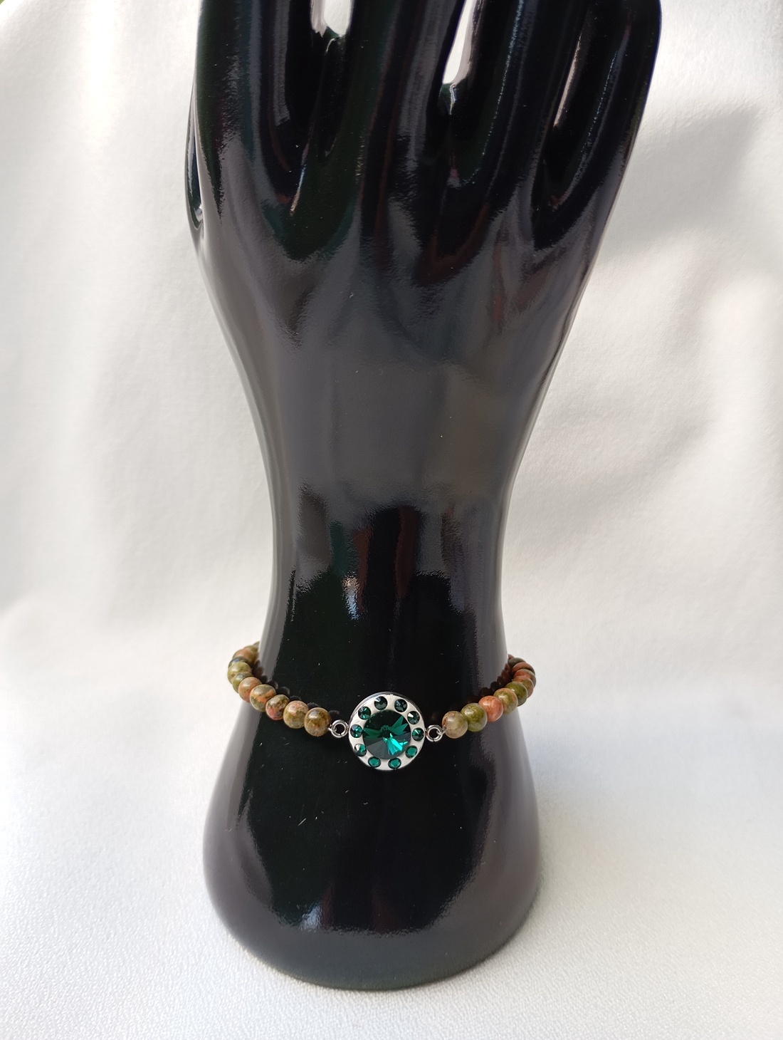 Bratara cu Unakite 5mm si cristale Swarovski Smarald - bijuterii - brățări - brățări din pietre semiprețioase - Artynos.ro