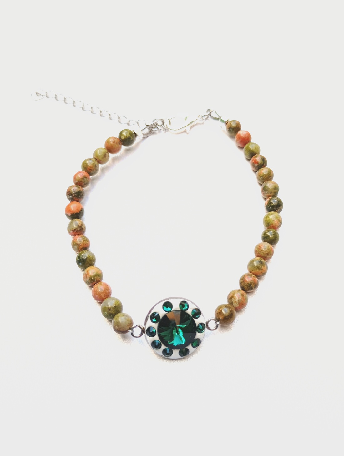 Bratara cu Unakite 5mm si cristale Swarovski Smarald - bijuterii - brățări - brățări din pietre semiprețioase - Artynos.ro