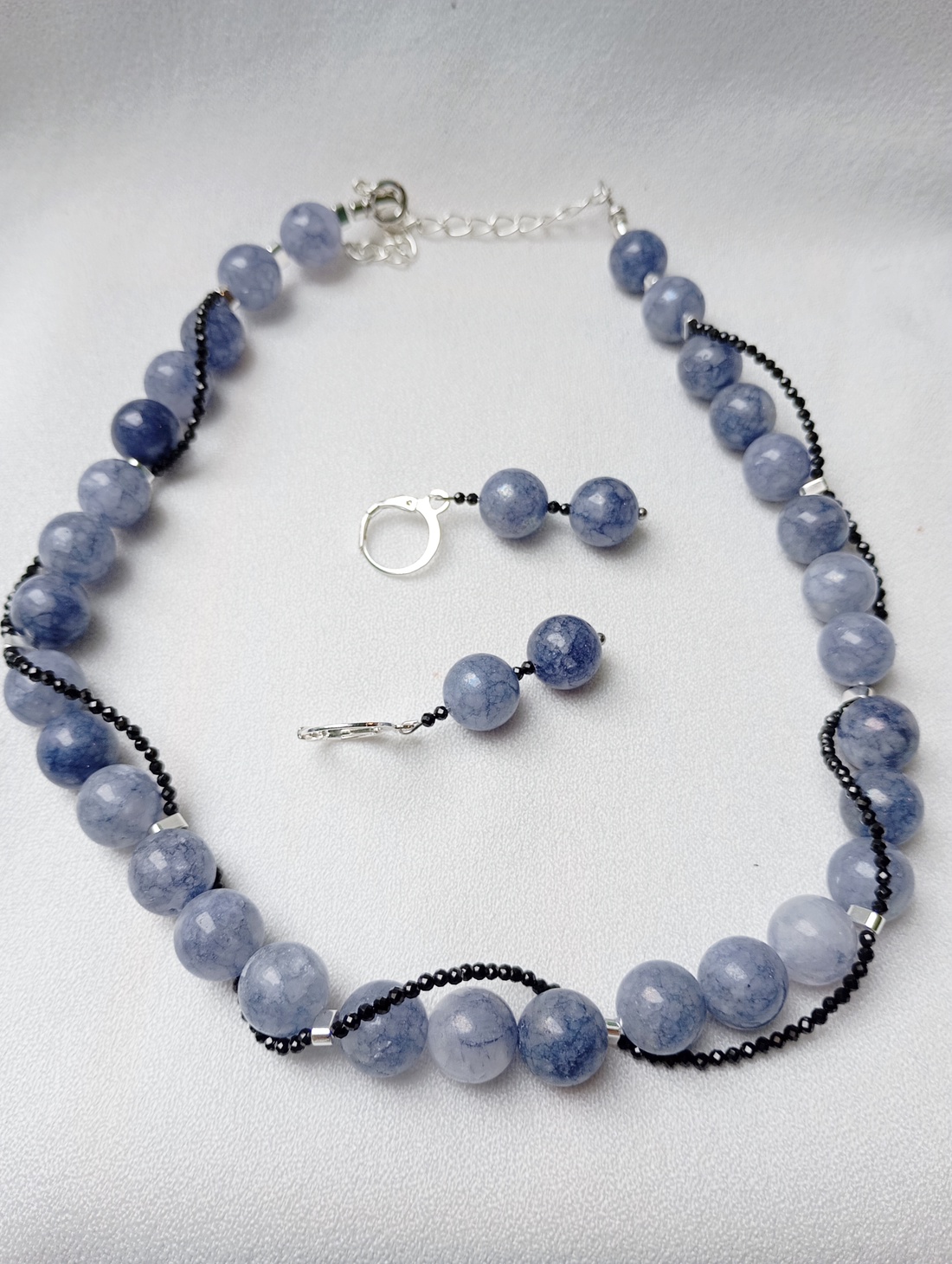 Set bijuterii cu Angelit, hematit placat cu argint si CZ negru - bijuterii - seturi de bijuterii - Artynos.ro