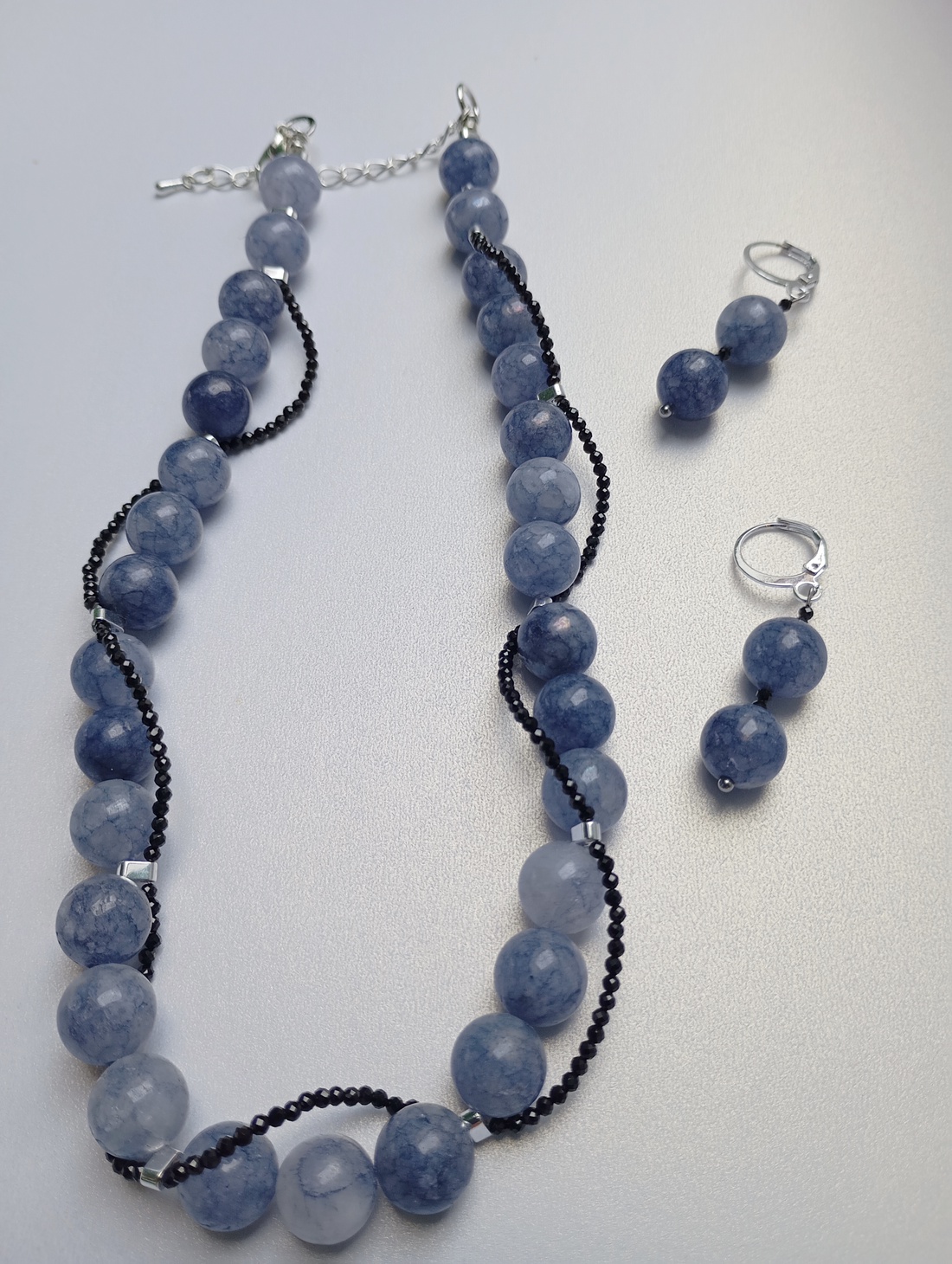 Set bijuterii cu Angelit, hematit placat cu argint si CZ negru - bijuterii - seturi de bijuterii - Artynos.ro