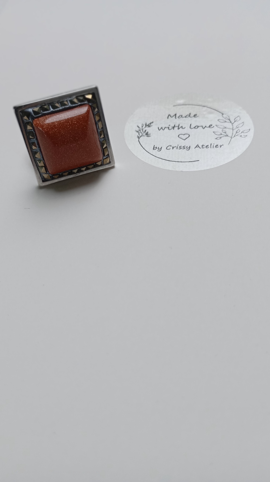 Inel Handmade cu Piatra Soarelui și Marcasite - bijuterii - inele - inele cu pietre semiprețioase - Artynos.ro